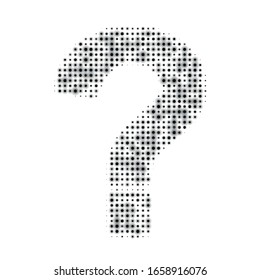 Das Fragezeichen-Symbol wird gleichmäßig mit schwarzen Punkten verschiedener Größen gefüllt. Einige Punkte mit Schatten. Vektorillustration auf weißem Hintergrund