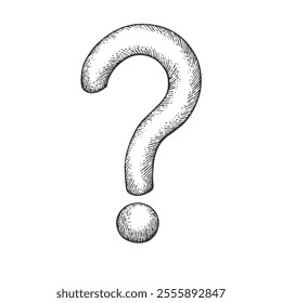 Question Mark Symbol, Hand-Drawn Vector, Graphic Style, Cartoon Illustration, Black and White, Sketch Style, Isolated on White Background