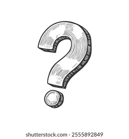 Question Mark Symbol, Hand-Drawn Vector, Graphic Style, Cartoon Illustration, Black and White, Sketch Style, Isolated on White Background