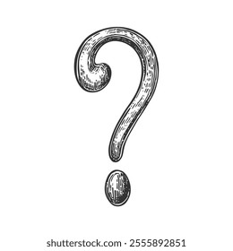 Question Mark Symbol, Hand-Drawn Vector, Graphic Style, Cartoon Illustration, Black and White, Sketch Style, Isolated on White Background