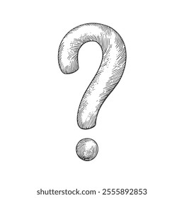 Question Mark Symbol, Hand-Drawn Vector, Graphic Style, Cartoon Illustration, Black and White, Sketch Style, Isolated on White Background