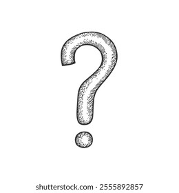 Question Mark Symbol, Hand-Drawn Vector, Graphic Style, Cartoon Illustration, Black and White, Sketch Style, Isolated on White Background