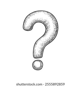 Question Mark Symbol, Hand-Drawn Vector, Graphic Style, Cartoon Illustration, Black and White, Sketch Style, Isolated on White Background