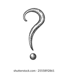 Question Mark Symbol, Hand-Drawn Vector, Graphic Style, Cartoon Illustration, Black and White, Sketch Style, Isolated on White Background