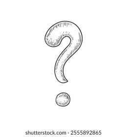 Question Mark Symbol, Hand-Drawn Vector, Graphic Style, Cartoon Illustration, Black and White, Sketch Style, Isolated on White Background