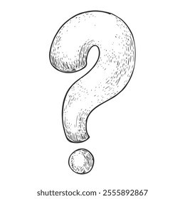 Question Mark Symbol, Hand-Drawn Vector, Graphic Style, Cartoon Illustration, Black and White, Sketch Style, Isolated on White Background