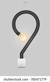 Question mark symbol of light bulb and light switch on gray background. Vector illustration.