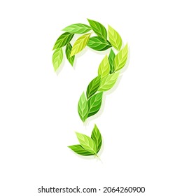 Question mark symbol made of green leaves, logo, emblem, creative sign design vector illustration