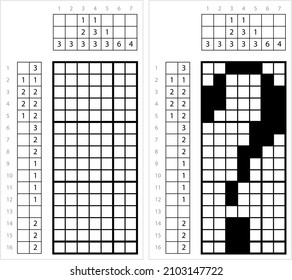 Question Mark Symbol Nonogram Pixel Art, ?, Interrogation Point, Query, Eroteme, Punctuation Mark Vector Art Illustration, Logic Puzzle Game Griddlers, Pic-A-Pix, Picture Paint By Numbers, Picross