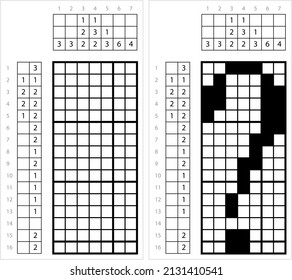 Question Mark Symbol Nonogram Pixel Art, ?, Interrogation Point, Query, Eroteme, Punctuation Mark Vector Art Illustration, Logic Puzzle Game Griddlers, Pic-A-Pix, Picture Paint By Numbers, Picross