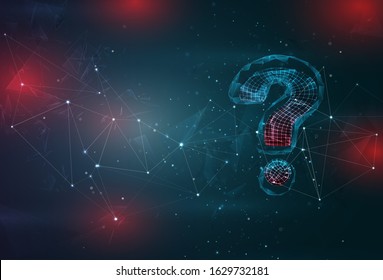 question mark symbol on an abstract gray blue background with red flashes