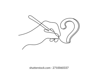 Símbolo de signo de interrogación en la mano abierta continua una línea ilustración minimalista

