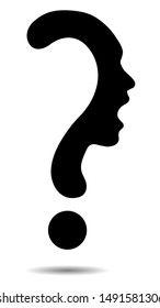 Question mark symbol silhouette of a girl, communication or shriek