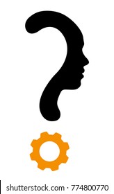 Question mark symbol silhouette of a girl, dot as gear