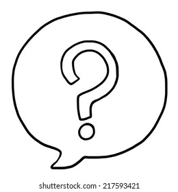 Question Mark Symbol In Speech Bubble / Cartoon Vector And Illustration, Black And White, Hand Drawn, Sketch Style, Isolated On White Background.