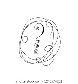 Question mark, symbol of thoughts, a sketch by hand in a vector format