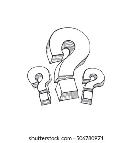 question mark, symbol of thoughts, a sketch by hand in a vector format