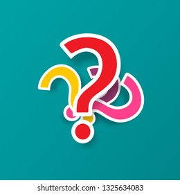 Question Mark Symbols. Colorful Paper Cut Vector Query Icons Background. FAQ Graphic Design.