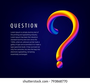 Question mark and text. Trendy style. Liquid color shapes. Modern brush calligraphy. Dark blue background. Vector illustration.