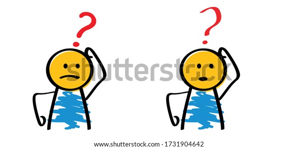 Question mark, think big or dream. Happy stickman icons Funny comic