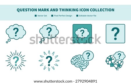 Question Mark and Thinking Icon Collection with Problem Solving and Creative Mind Symbols for Graphic Design Projects