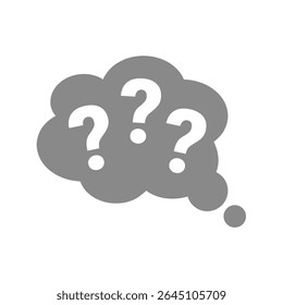 Ponto de interrogação, nuvem ou balão. Pensando, fazendo perguntas e confusão ou overthinking ícone de vetor.