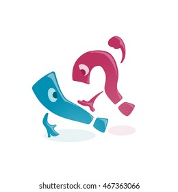 The question mark throwing an exclamation point to the ground during the quarrel