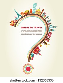 question mark with tourism icons and elements, infographic