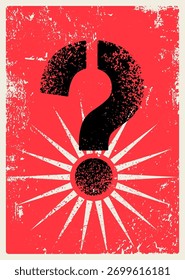 Signo de interrogación tipográfico grunge estilo vintage diseño de póster. Ilustración vectorial retro.