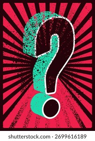 Signo de interrogación tipográfico grunge estilo vintage diseño de póster. Ilustración vectorial retro.