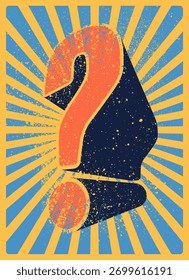 Signo de interrogación tipográfico grunge estilo vintage diseño de póster. Ilustración vectorial retro.