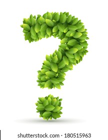 Question mark, vector alphabet of green leaves  on white background