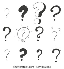 Question mark vector doodle set isolated on white background.