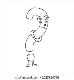 Question mark. Vector illustration. Hand-drawn in doodle style. Isolated on a white background. Coloring pages for children and adults. Funny character in cartoon style