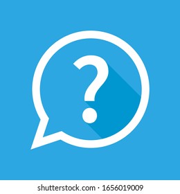 Question mark vector isolated illustration icon with shadow on blue background. Help sign speech bubble. Chat question icon. Question concept. EPS 10