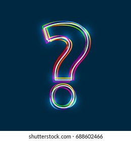 Question mark - Vector multicolored outline font with glowing effect isolated on blue background. EPS10