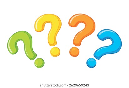 Question mark vector on white background. Set of four colorful cartoon-style question marks