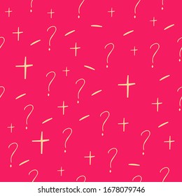 Question mark vector seamless pattern. Hand drawn sketch. FAQ button. Asking questions. Ask for help