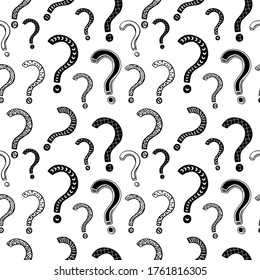 Question mark vector seamless pattern at doodle style. School vibes.