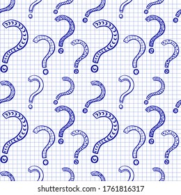 Question mark vector seamless pattern at doodle style. School vibes.
