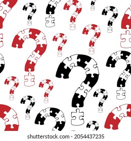 Question mark. Vector seamless pattern with black and red question signs punctuation on white background. Suitable for textile, fabric, wallpaper