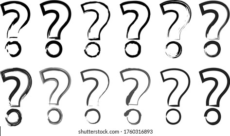 Question mark vector set illustration. Black hand drawn vector set.