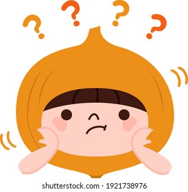 Carácter de verdura del signo de interrogación. Un niño con un sombrero de cebolla.