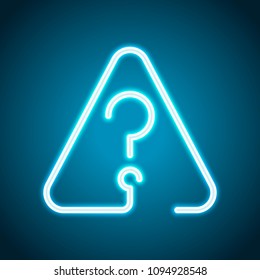 Question mark in warning triangle. Linear icon with thin outline. One line style. Neon style. Light decoration icon. Bright electric symbol