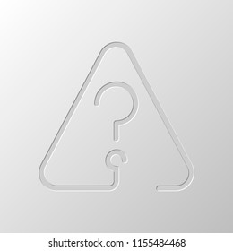 Question mark in warning triangle. Linear icon with thin outline. One line style. Paper design. Cutted symbol. Pitted style