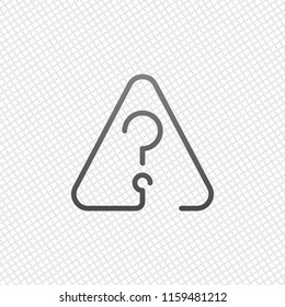 Question mark in warning triangle. Linear icon with thin outline. One line style. On grid background