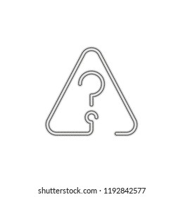 Question mark in warning triangle. Linear icon with thin outline. One line style. Dotted outline silhouette with shadow on white background