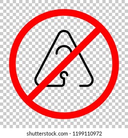 Question mark in warning triangle. Linear icon with thin outline. One line style. Not allowed, black object in red warning sign with transparent background