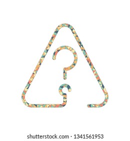Question mark in warning triangle. Linear icon with thin outline. One line style. Colored mosaic with polygons