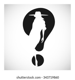 Question mark woman silhouette symbol isolated on black. Vector Illustration